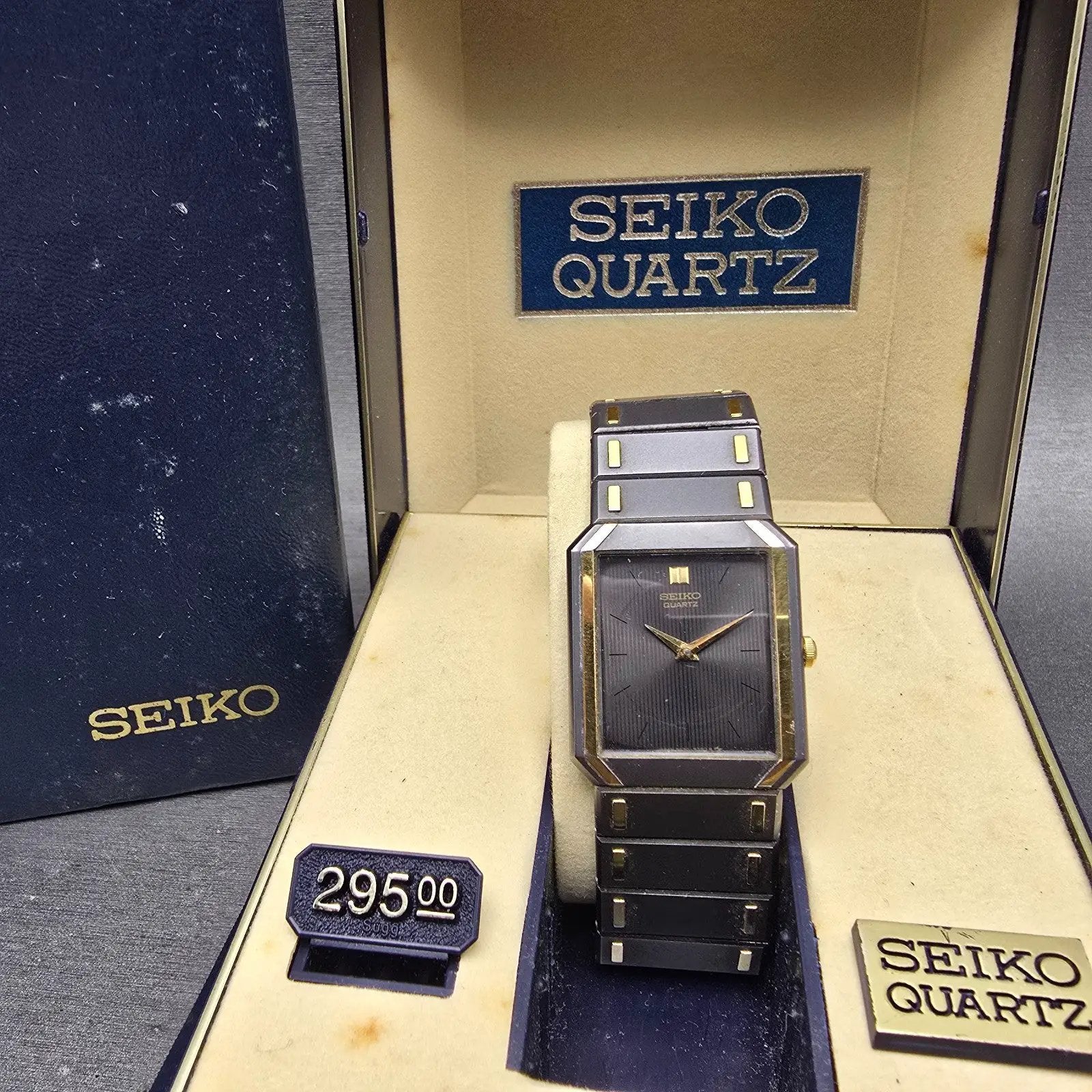 Seiko Tank Watch Men 26mm Gray Dial Two Tone Octagon 7430-5479 New Battery W/Box1