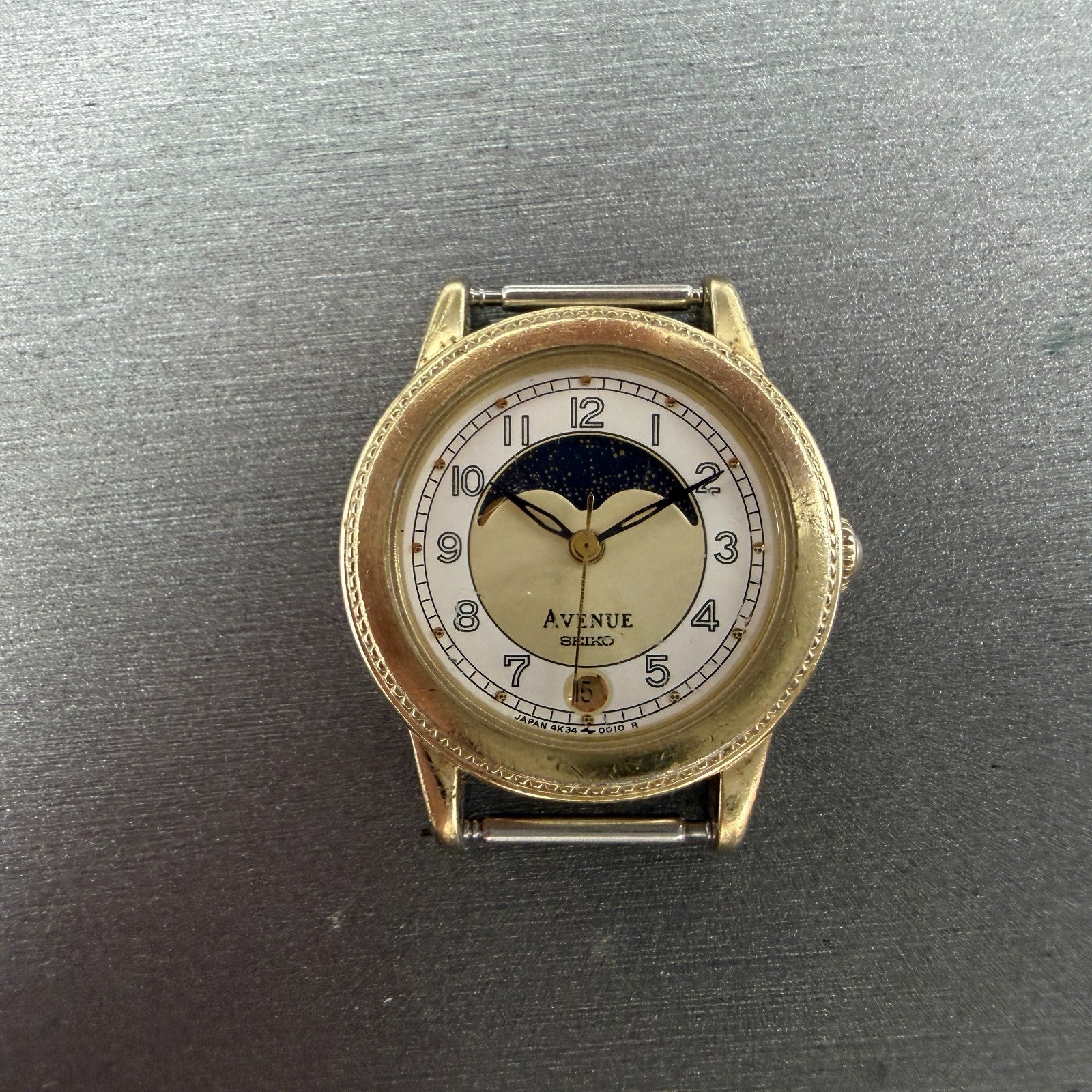 Seiko Avenue Moon Phase Watch Women 24mm White Dial Gold Tone 4K34-0010 PARTS0