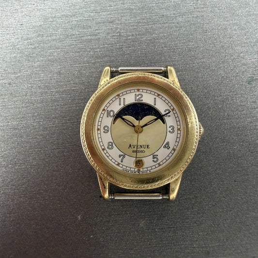 Seiko Avenue Moon Phase Watch Women 24mm White Dial Gold Tone 4K34-0010 PARTS0