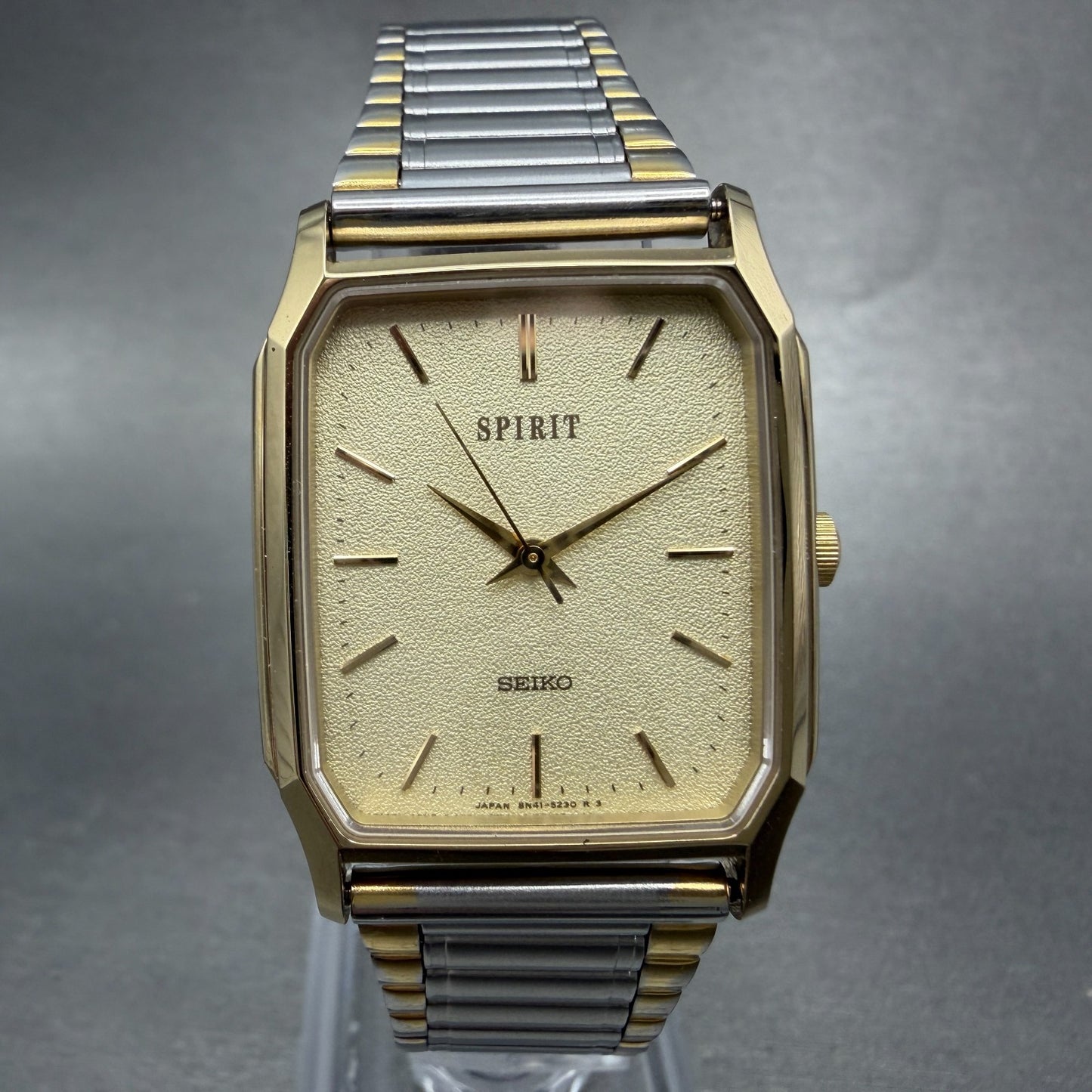Seiko Spirit Tank Watch Men 26mm Champagne Dial Two Tone 8N41-5180 New Battery0