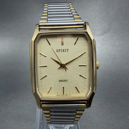 Seiko Spirit Tank Watch Men 26mm Champagne Dial Two Tone 8N41-5180 New Battery0