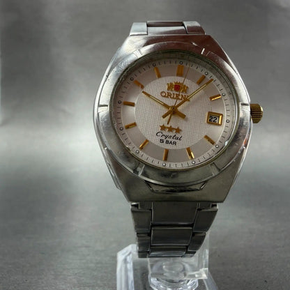 Orient Crystal Tri Star Watch Men 36mm White Dial Steel Date Round READ!! NewBat5