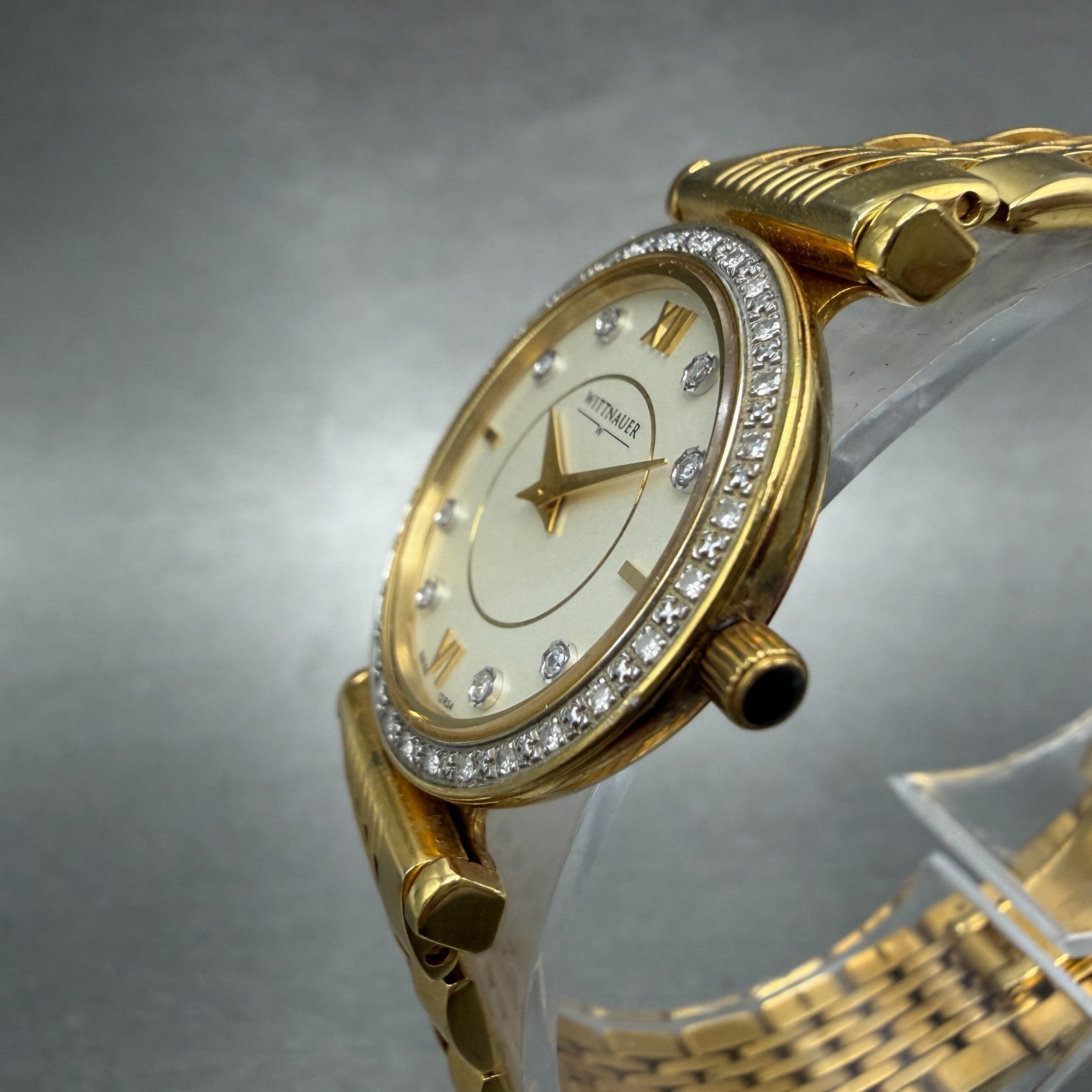 Wittnauer Stratford Watch Women 26mmChampange Dial Gold Diamond Markers New Batt2