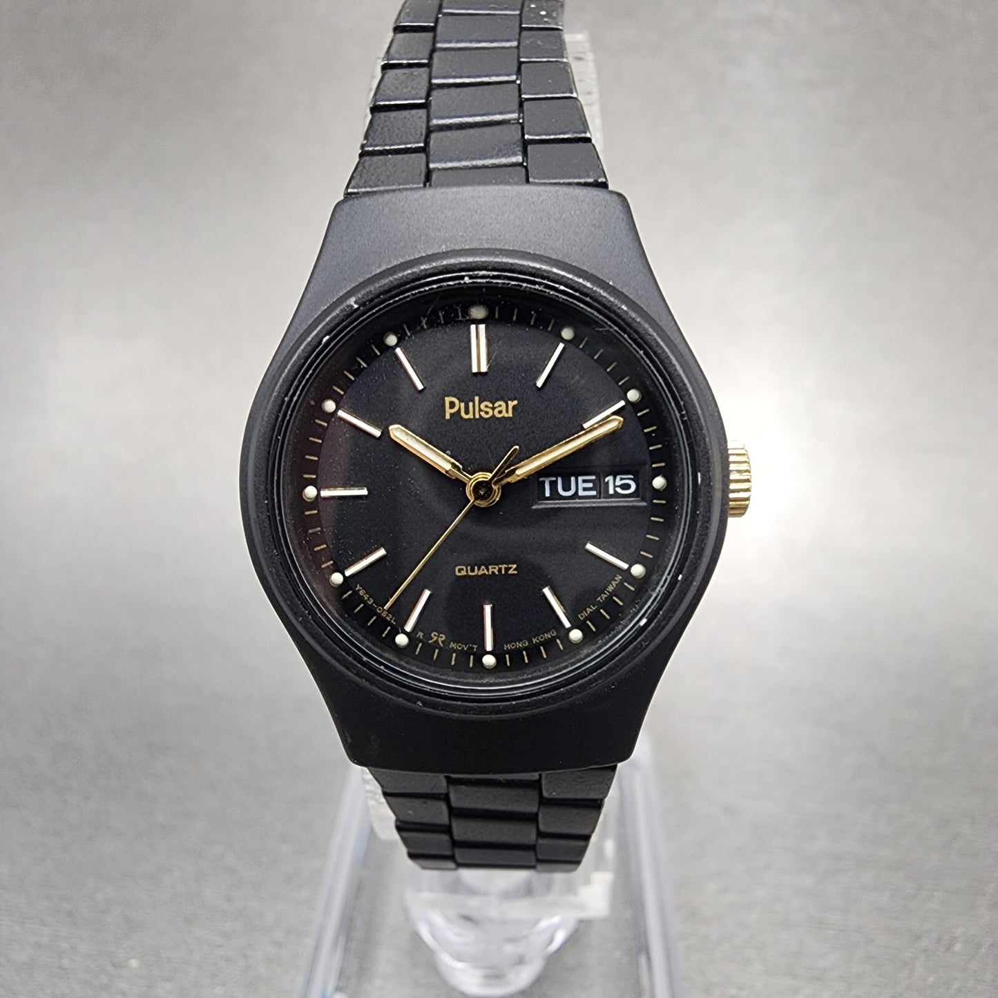 Pulsar Watch Women 25mm Black Dial Black Tone Daydate Round Y6430330 New Batt0