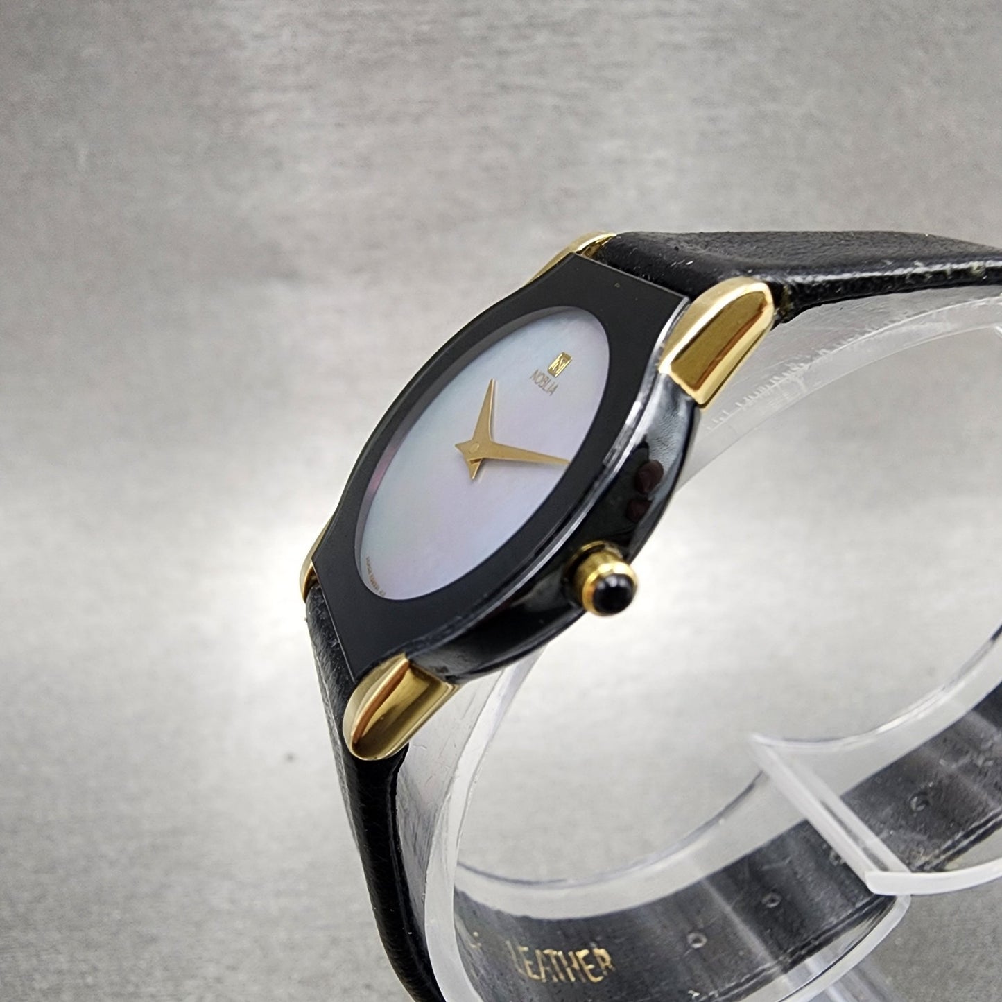 Citizen Noblia Watch Women 24mm MOP Dial Black Gold Tone Round New Battery VTG2