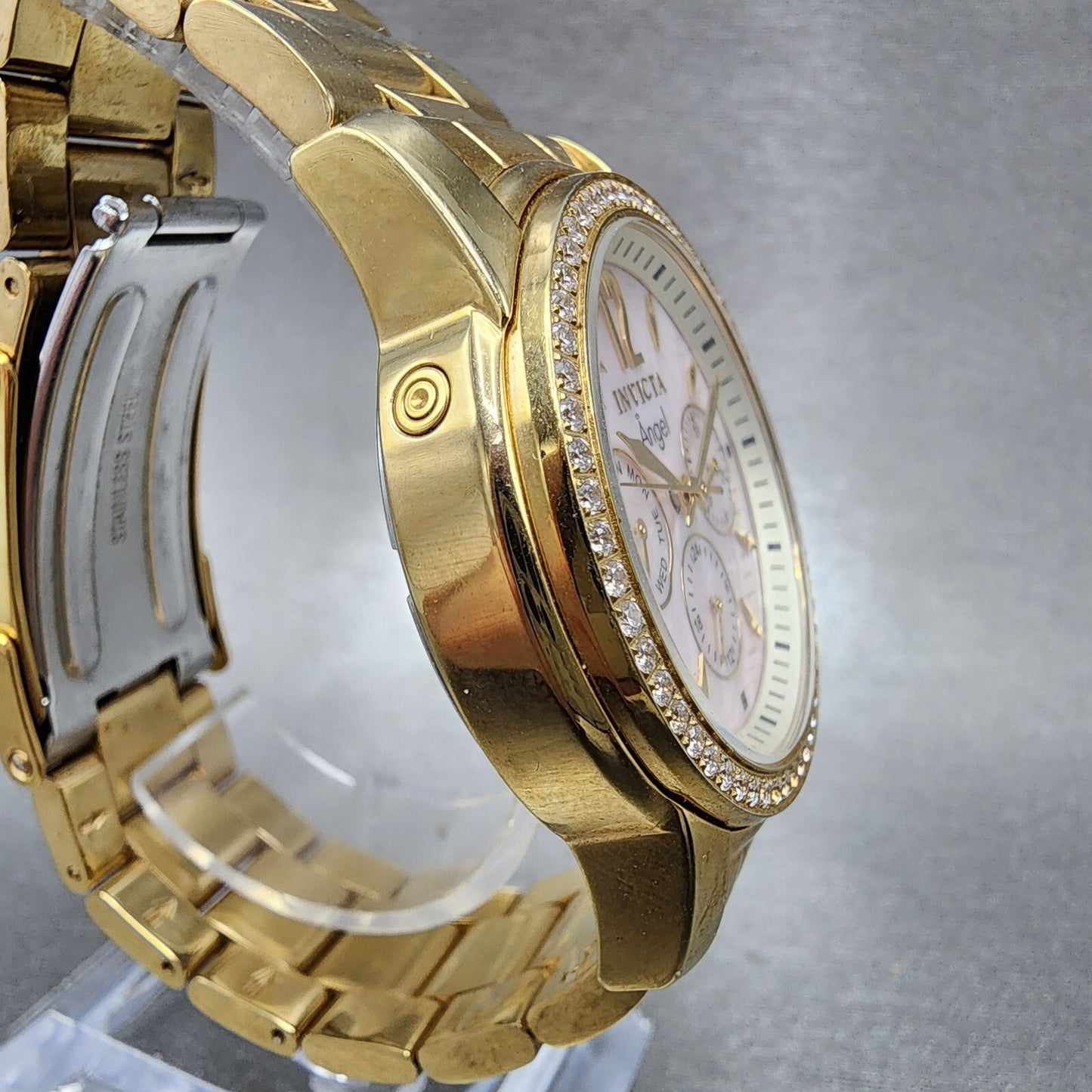 Invitca Angel Watch Women 38mm MOP Dial Gold Tone Daydate Round New Battery3