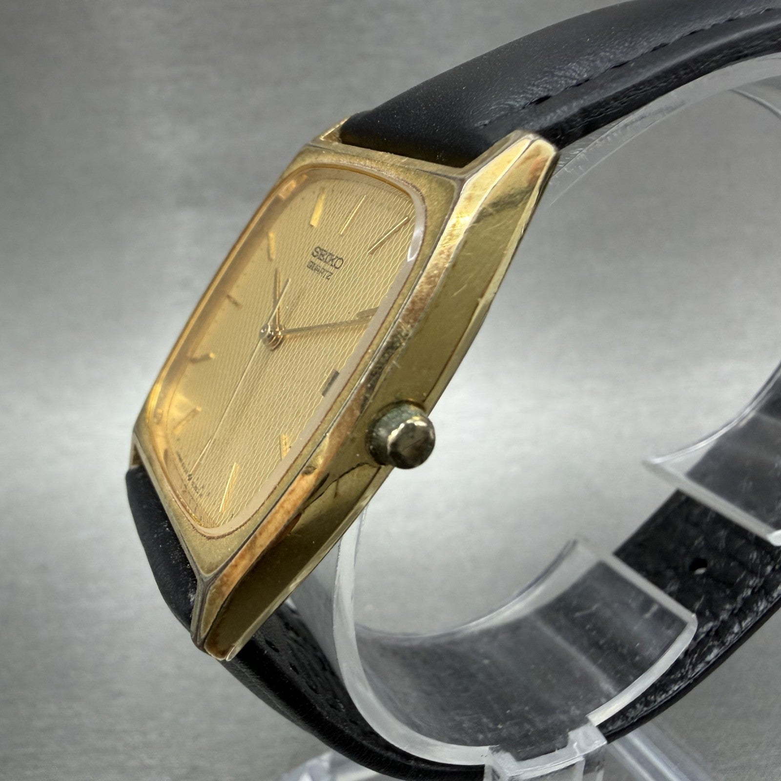 Seiko Tank Watch Men 28mm Champagne Dial Gold Tone Date 65325250 New Battery2