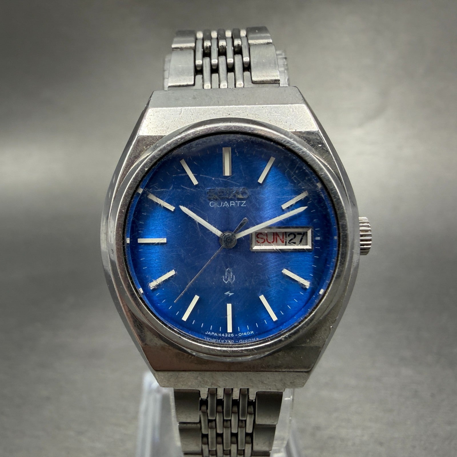 Seiko Watch Women 25mm Blue Dial Silver Tone Daydate 4326-0100 New Battery0