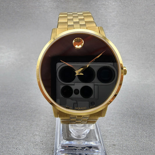 Movado Museum Watch Men 40mm Black Dial Gold Tone Round Bracelet Swiss 06072030