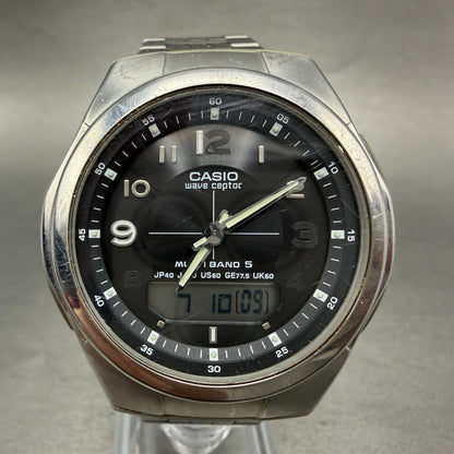 Casio Wave Ceptor Watch Men 41mm Black Dial Silver Tone Ana Digi Solar Works0