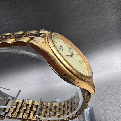 Seiko Watch Men 37mm Luminous Dial Gold Tone Daydate Round 7N43-9048 New Batt JP3