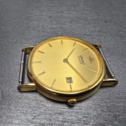Seiko Watch Men 32mm Gold Dial Gold Tone Date Round 5Y39-7010 VTG PARTS6