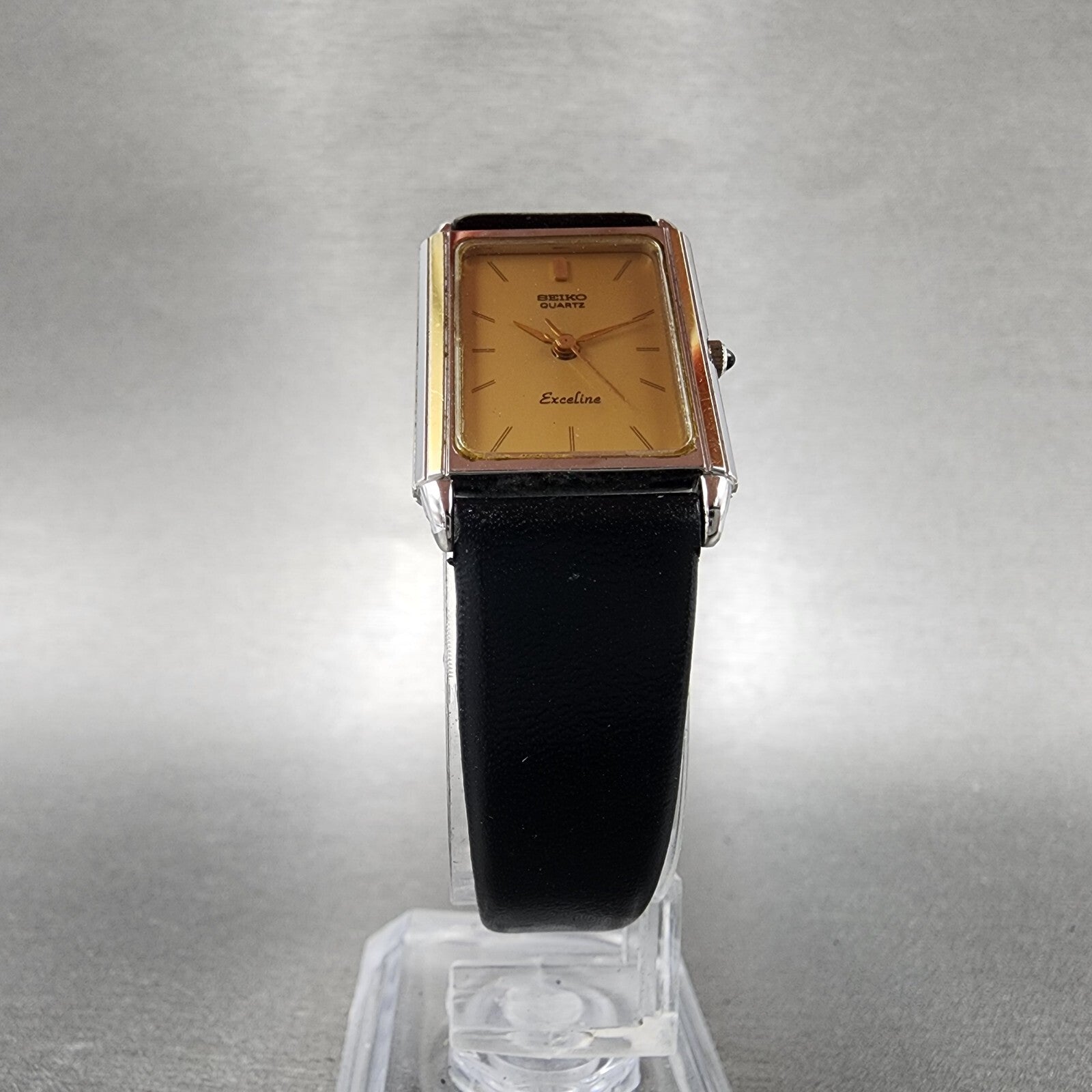 Seiko Exceline Tank Watch Women 19mm Gold Dial Two Tone Rectangle New Battery5