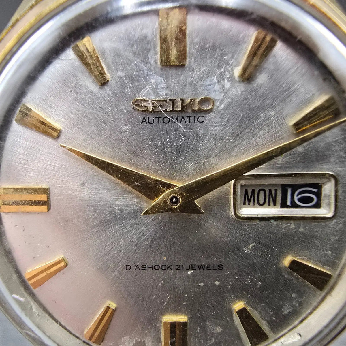 Seiko Automatic Watch Men 37mm Silver Dial Gold Tone Daydate 6619-9990 READ!!!!!1