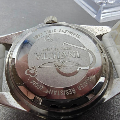 Invicta Heart Dive Watch Women 37mm Silver Dial Silver Tone Date 12401 New Batt9