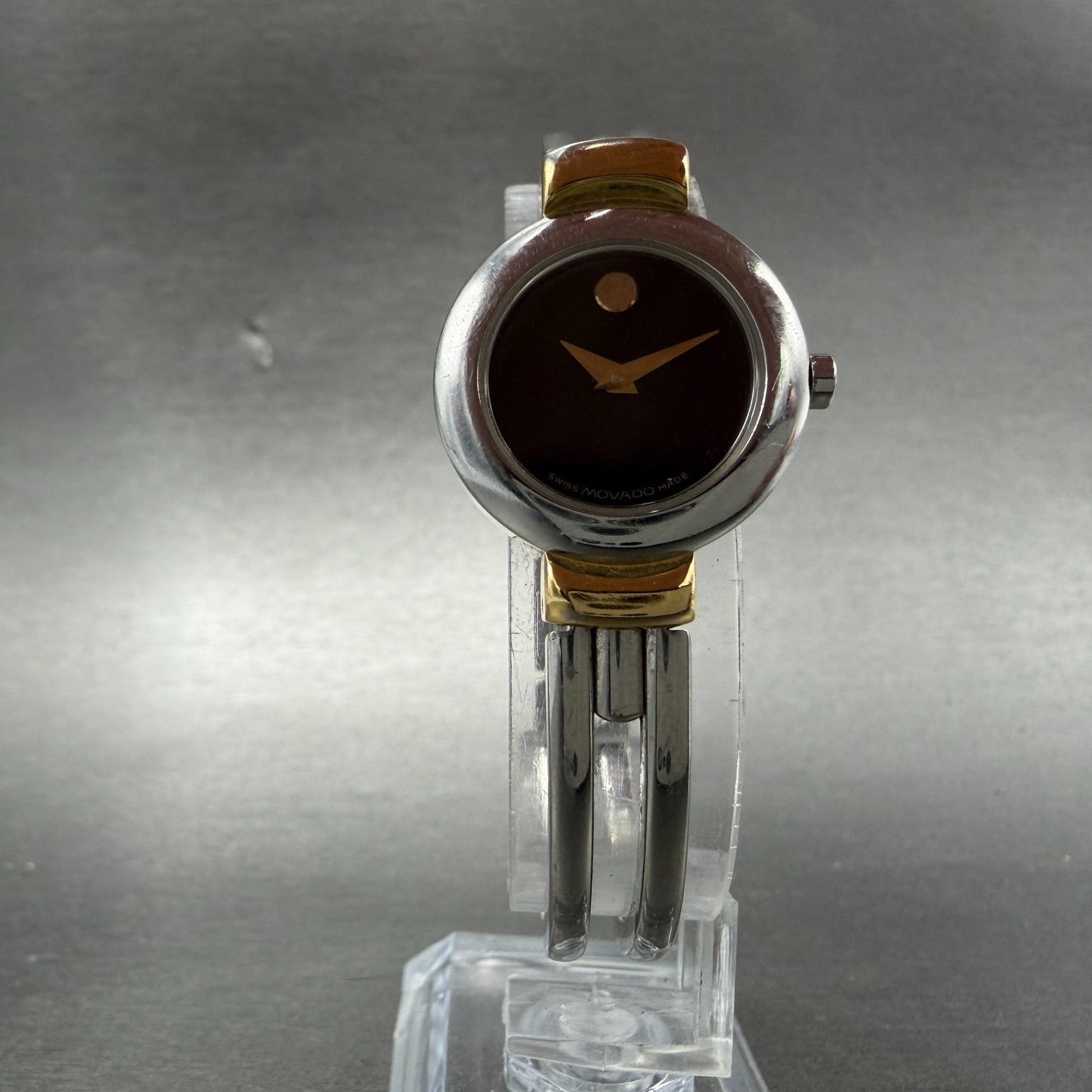 Movado Harmony Watch Women 23mm Black Dial Two Tone Round 97 A1 809 A New Batt5