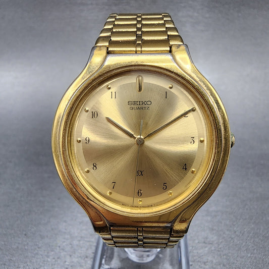 Seiko SX Watch Men 34mm Gold Dial Gold Tone Round V701-6J60 PARTS REPAIR