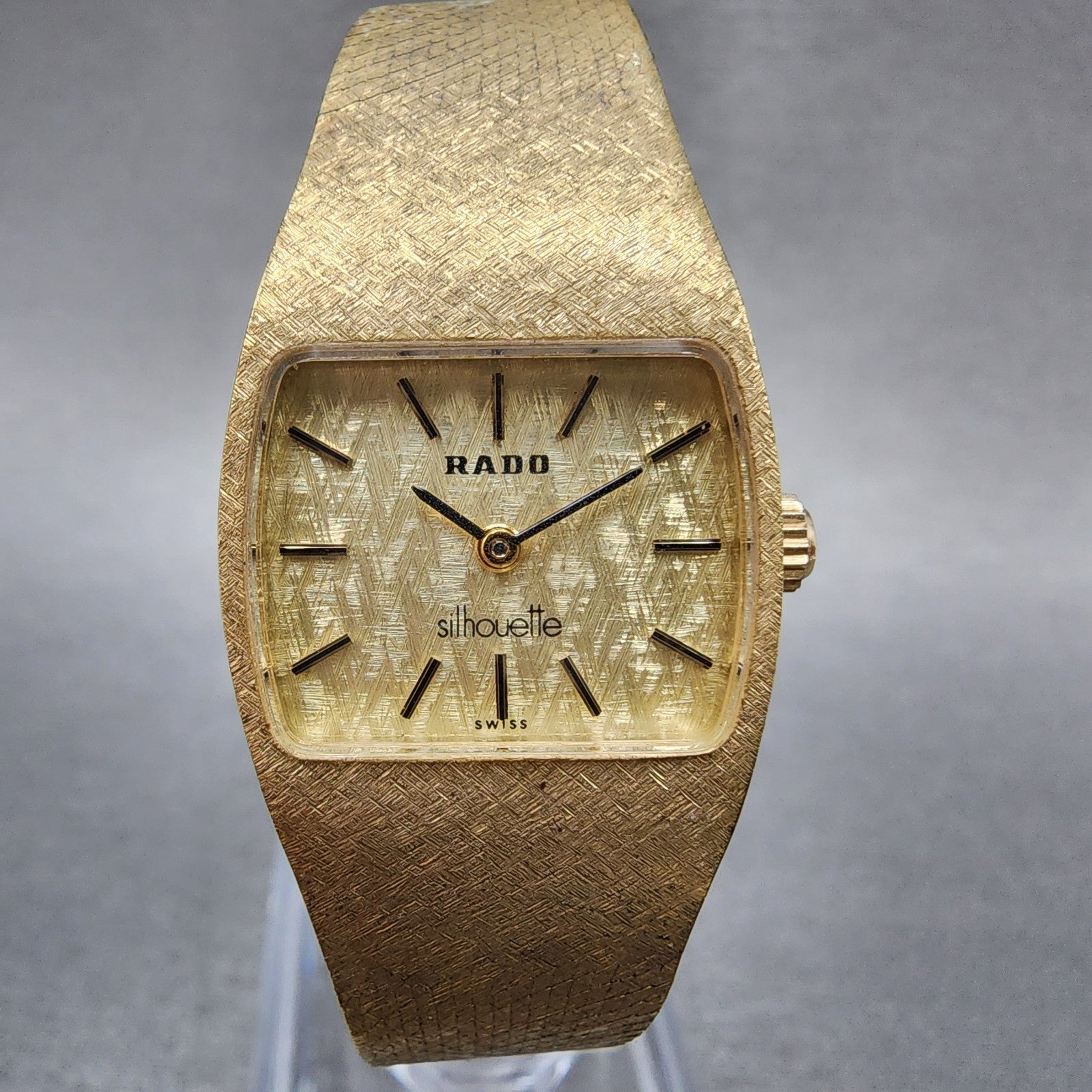 Rado Silhouette Watch Women 21mm Gold Dial Gold Tone Rectangle Manual Wind Runs0