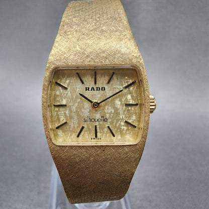 Rado Silhouette Watch Women 21mm Gold Dial Gold Tone Rectangle Manual Wind Runs0