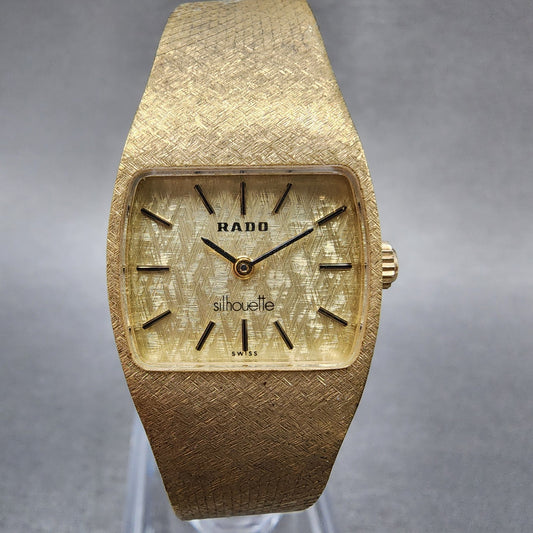 Rado Silhouette Watch Women 21mm Gold Dial Gold Tone Rectangle Manual Wind Runs0