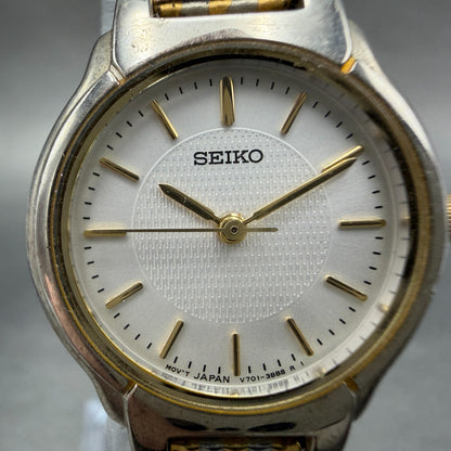Seiko Watch Women 24mm Silver Dial Two Tone Round V701-2C10 New Battery1