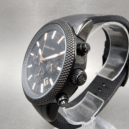 Michael Kors Scout Chronograph Watch Men 43mm Black Dial Black Tone New Battery