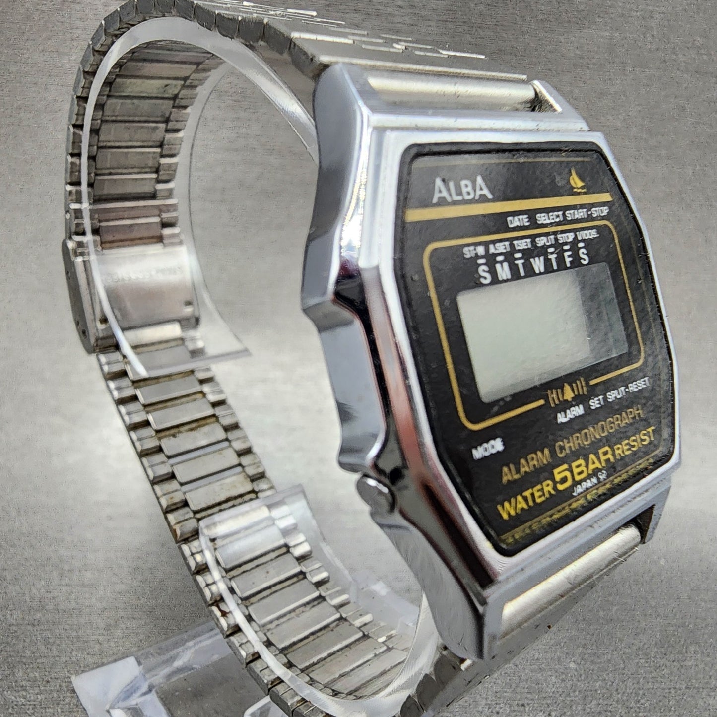 Seiko ALBA Digital Watch Men 31mm LCD Alarm Chrono Silver Tone Y7994750 PARTS4