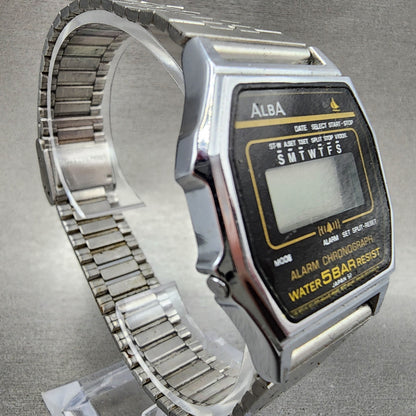 Seiko ALBA Digital Watch Men 31mm LCD Alarm Chrono Silver Tone Y7994750 PARTS4