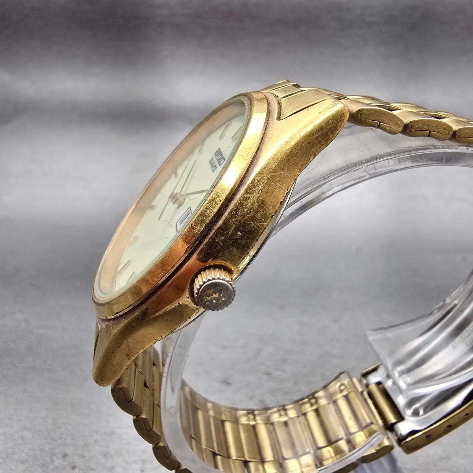 Seiko Watch Men 36mm Luminous Dial Gold Tone Daydate Round 7N43-9048 New Battery2