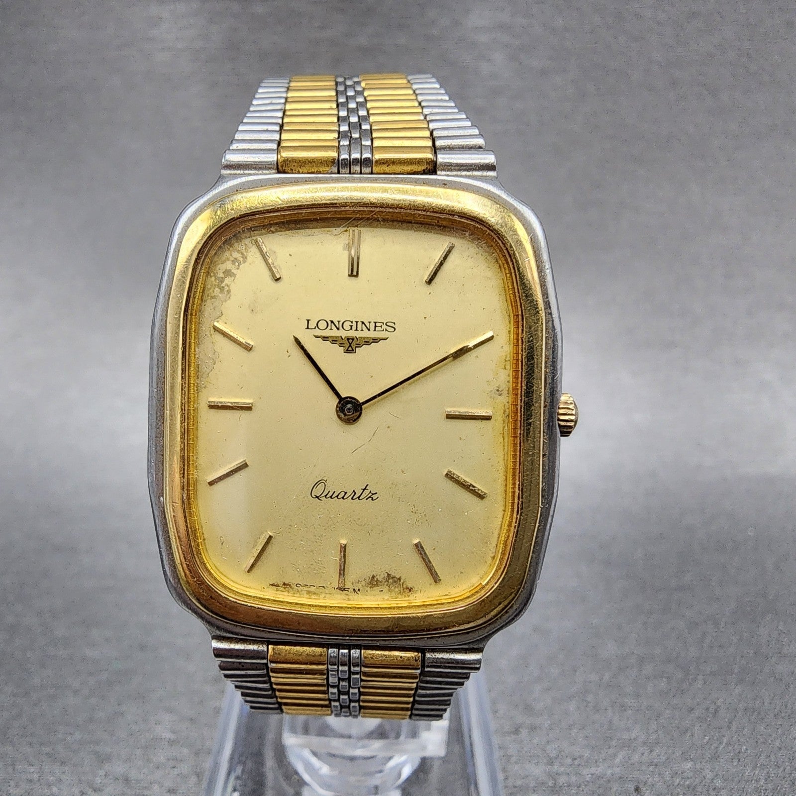 Longines Watch Men 28mm Champagne Dial Two Tone Rectangle Cal L962.2New Battery0