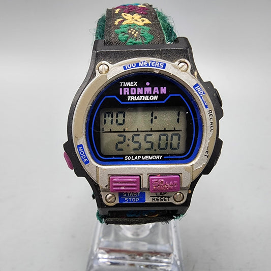 VTG Timex Ironman Triathlon Watch Women 33mm Digital Alarm Chrono Black New Batt
