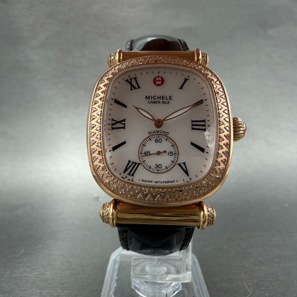 Michele Caber Isle Diamond Watch 32mm Women Mop Dial Rose Gold Tone Oval New Bat5