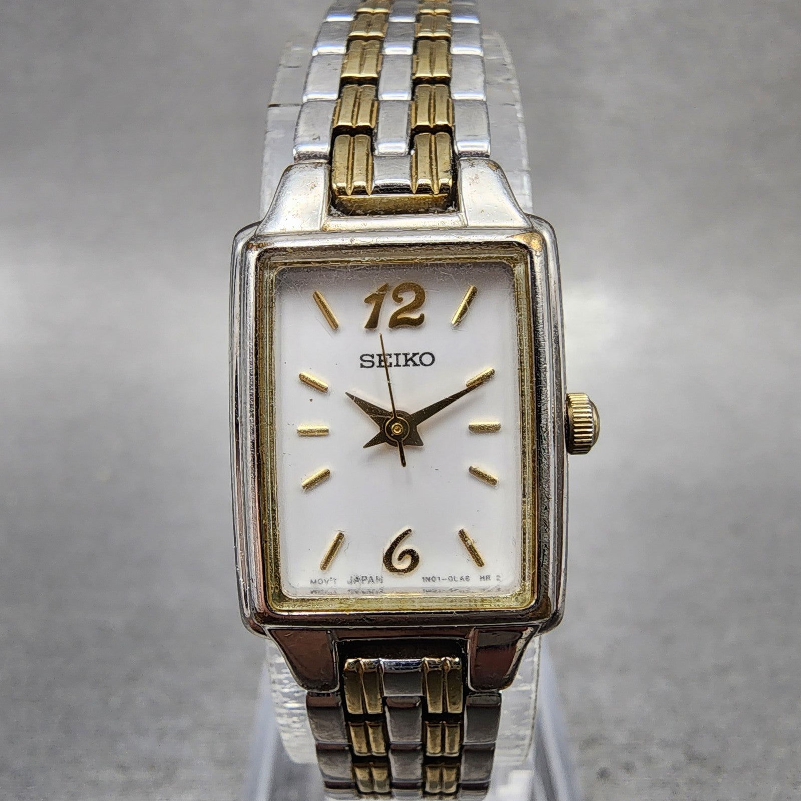 Seiko Tank Watch Women 16mm White Dial Two Tone Rectangle 1N010FH0 New Battery0