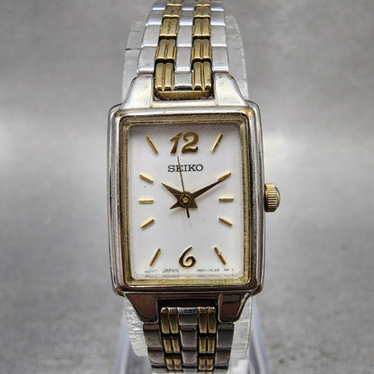 Seiko Tank Watch Women 16mm White Dial Two Tone Rectangle 1N010FH0 New Battery0