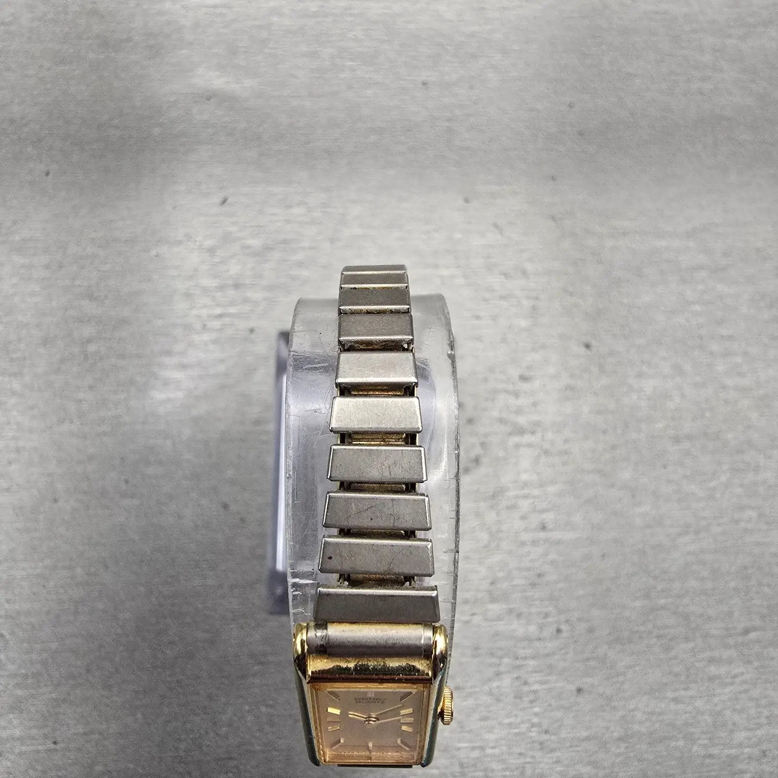 Seiko Watch Women 13mm Gold Dial Gold Tone Rectangle 2E20-6120 New Battery VTG4