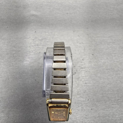 Seiko Watch Women 13mm Gold Dial Gold Tone Rectangle 2E20-6120 New Battery VTG4