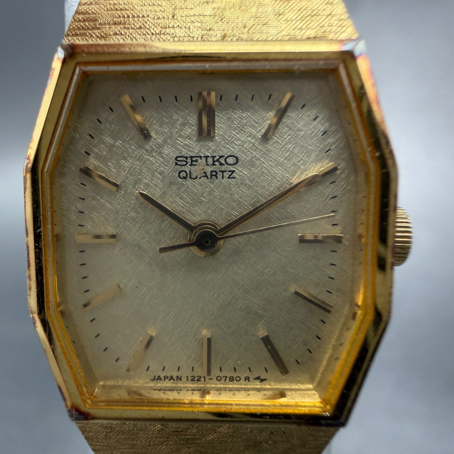Seiko Watch Women 17mm Champagne Dial Gold Tone Octagon 1221-5540 New Battery1
