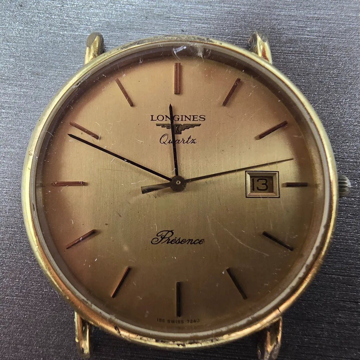 Longines Watch Men 34mm Gold Dial Gold Tone Date Round 7240 Cal 156 PARTS2