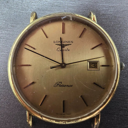 Longines Watch Men 34mm Gold Dial Gold Tone Date Round 7240 Cal 156 PARTS2