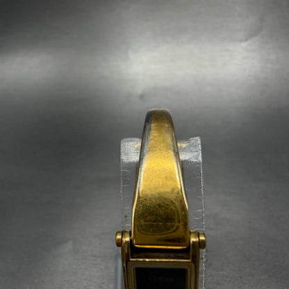 Gucci 1500L Tank Watch Women 12mm Black Dial Gold Rectangle Bangle New batteryKL5
