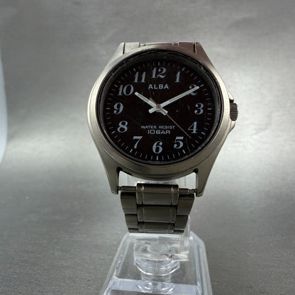 Seiko Alba Watch Men 35mm Black Dial Titanium Round V501-0bc0 New Battery5