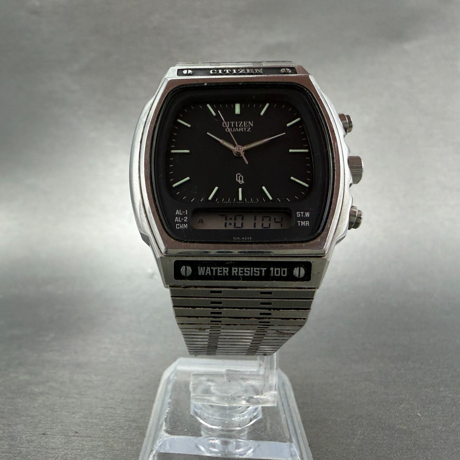 Citizen CQ Analog Digital Watch Men 35mm Black Dial Steel Rectangle New BatteryA5