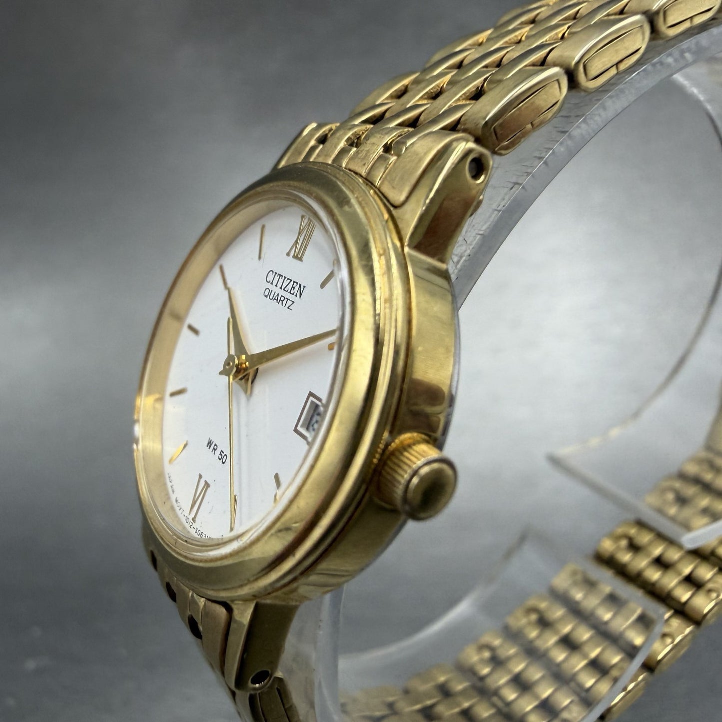 Citizen Watch Women 23mm White Dial Gold Tone Date Round 1012-S038561 New Batt2