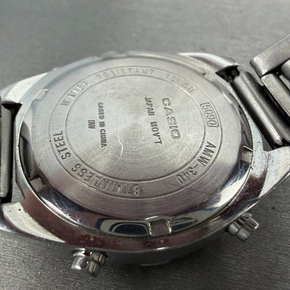 Casio Analog Digital Dive Watch Men 37mm Black Dial Silver Tone AMW-340 New Batt9