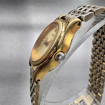 Seiko Watch Women 17mm Gold Dial Gold Tone Oval 1N01-5E60 New Battery Vintage2