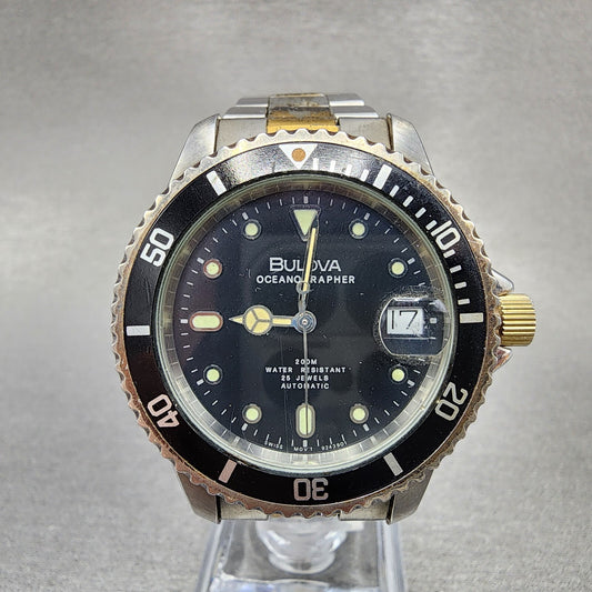Bulova Oceanograph Automatic Watch Men 37mm Black Dial Two Tone 9243901 ETA PART