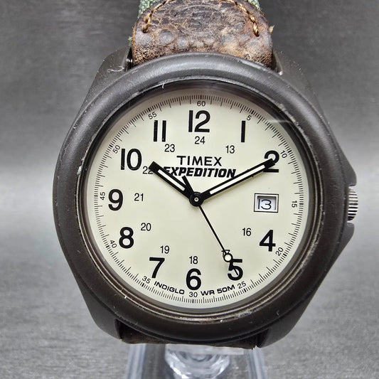 Timex Expedition Camper Watch Men 39mm White Dial Brown Tone Date T49101 NewBat40