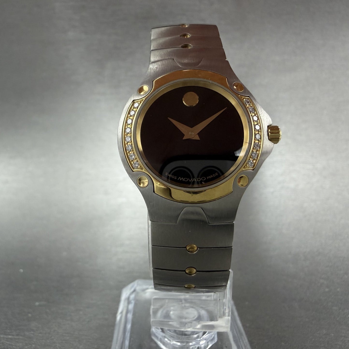 Movado Sports Edition Watch Women 27mm Black Dial Two Tone Diamonds New Battery5