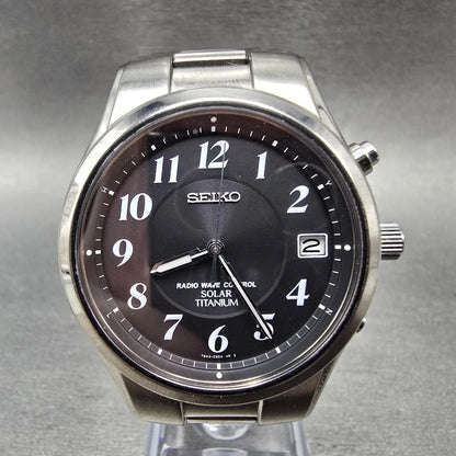 Seiko Atomic Solar Watch Men 39mm Black Dial Titanium Date 7B42-0AN0 Runs JDM0