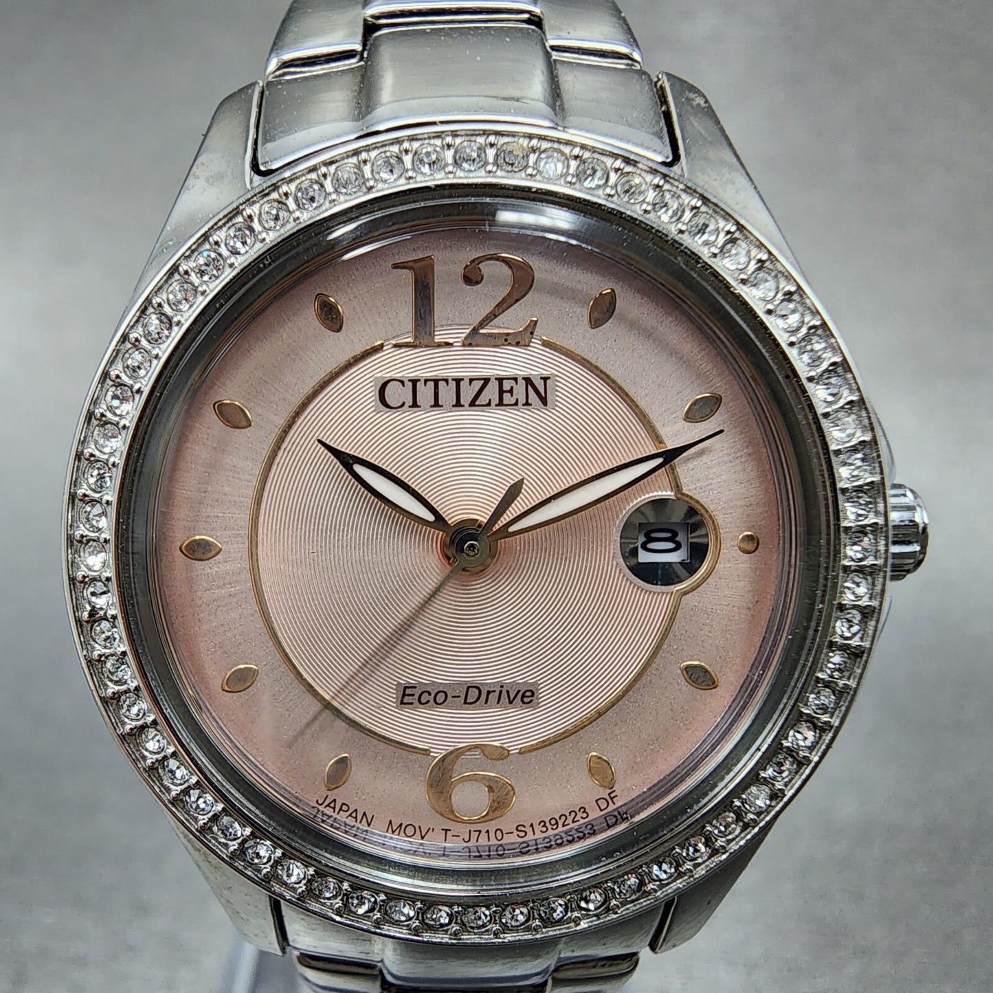 Citizen EcoDrive Watch Women 30mm Pink Dial Steel Date Round J710S097606 Runs1